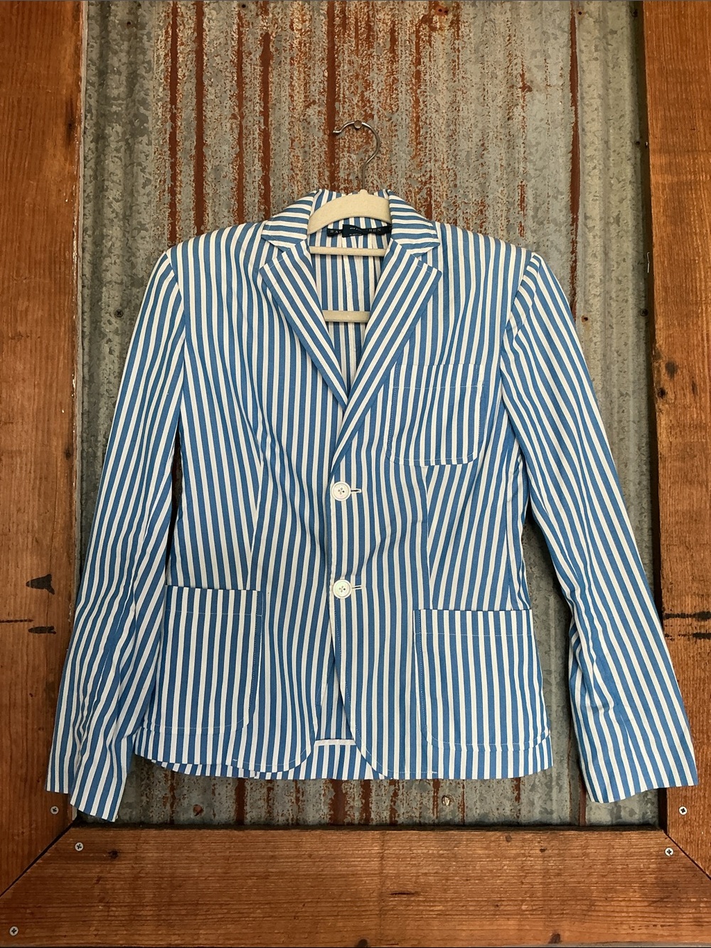 Ralph Lauren Blue and White Striped Blazer 100% cotton